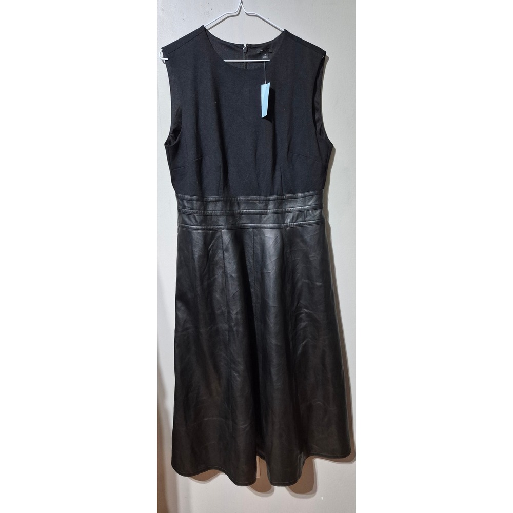Ann Taylor Black Faux Leather Mixed Media Fit & Flare Dress 12P NWT 39324733